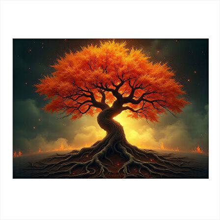 Kırmızı Yapraklı Ağaç Art Mdf Poster 25cmX 35cm
