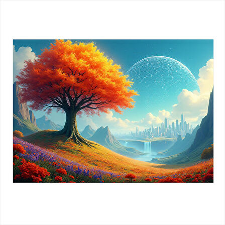 Fantastik Renkli Doğa Manzarası Tasarım Ahşap Tablo 25cmX 35cm