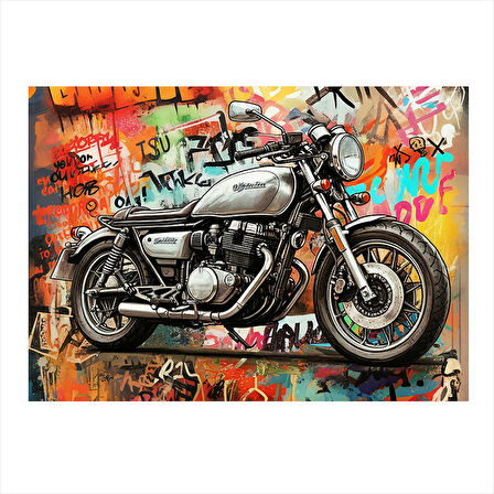 Nostaljik Motosiklet Çizimi Modern Ahşap Tablo 25cmX 35cm