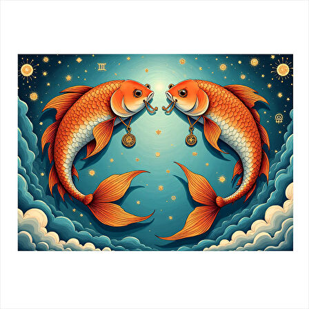 Renkli Balıklar İllüstrasyonu Hediyelik Mdf Tablo 50cmX 70cm