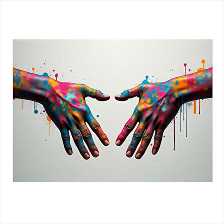 Boyanmış Eller Portresi Dekoratif ahşap Tablo 25cmX 35cm
