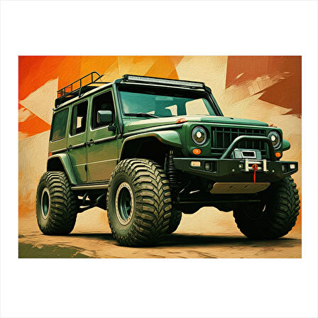 Yeşil Off-Road Jeep Model Ahşap Tablo 25cmX 35cm