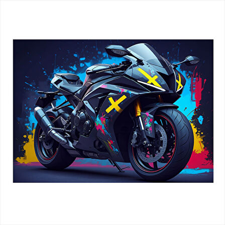 Neon Işıklı Motosiklet Dekoratif Mdf Tablo 35cm X50cm
