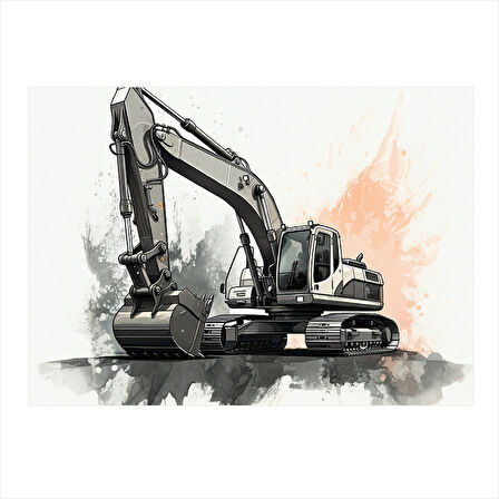 Siyah Beyaz Ekskavatör Çizimi Art Mdf Tablo 25cmX 35cm