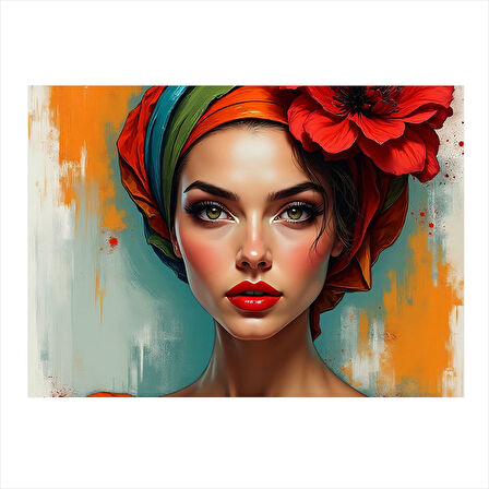 Çiçekli Kadın Portresi Art Mdf Poster 35cm X50cm