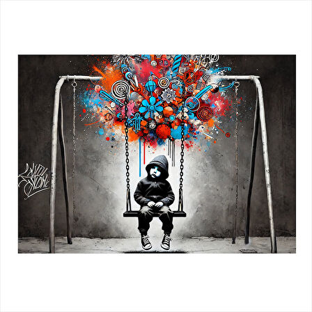 Salıncakta Çocuk İllüstrasyonu Desenli Mdf Tablo 25cmX 35cm