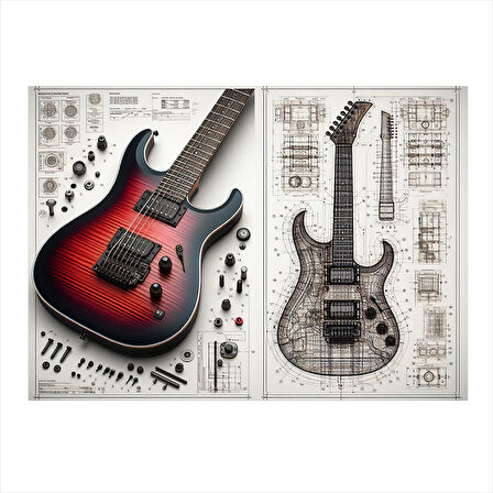 Kırmızı Elektro Gitar Tasarımı Modern Mdf Tablo 35cm X50cm