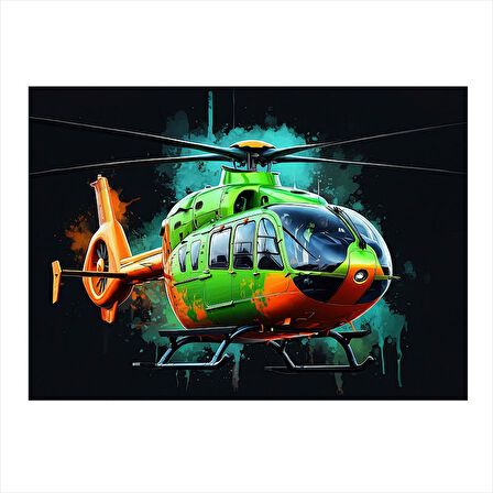 Renkli Helikopter Çizimi Model Mdf tablo 25cmX 35cm