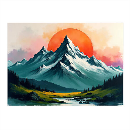 Gün Batımında Dağ Manzarası Hediyelik Ahşap Tablo 50cmX 70cm