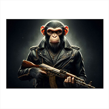 Silahlı Maymun Figürü Art Mdf Tablo 25cmX 35cm