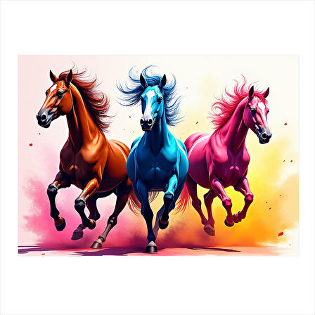 Koşan Renkli Atlar Mdf Tablo 50cmX 70cm