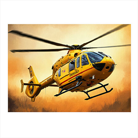 Sarı Kurtarma Helikopteri Dekoratif Mdf Tablo 25cmX 35cm