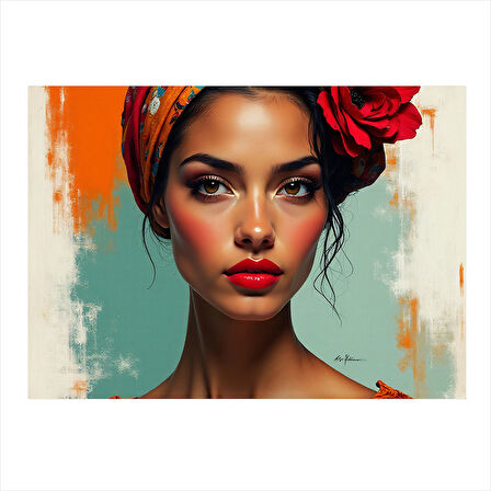 Çiçekli Kadın Portresi Tasarım Mdf Tablo 25cmX 35cm