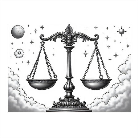 Adalet Terazisi Çizimi Modern Mdf Tablo 25cmX 35cm