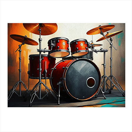 Kırmızı Davul Seti Hediyelik Mdf Tablo 35cm X50cm