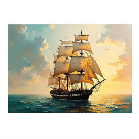 Tarihi Yelkenli Gemi Çizimi Art Mdf Poster 25cmX 35cm