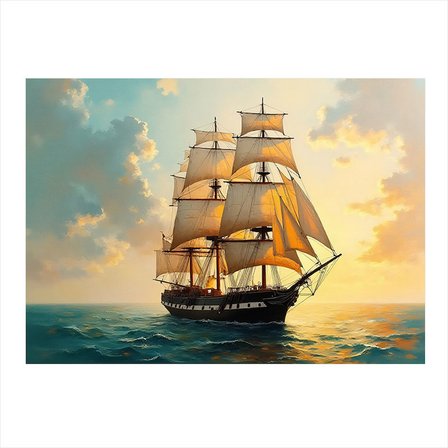 Tarihi Yelkenli Gemi Çizimi Art Mdf Poster 50cmX 70cm