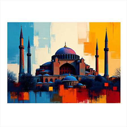 Renkli Camii İllüstrasyonu Desenli Mdf Tablo 35cm X50cm