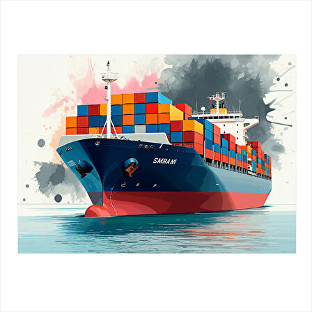 Yük Gemisi Açık Denizde Modern Mdf Tablo 25cmX 35cm