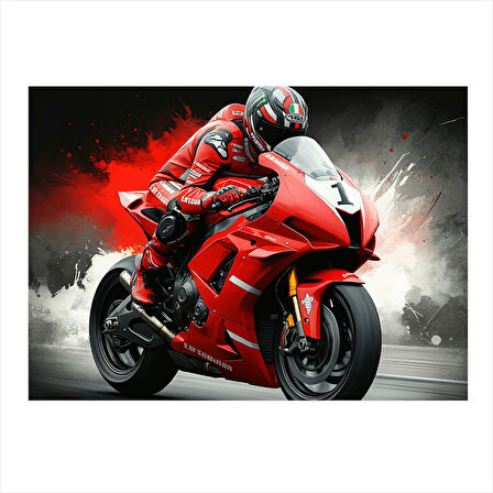 Kırmızı Yarış Motosikleti Model Mdf tablo 50cmX 70cm
