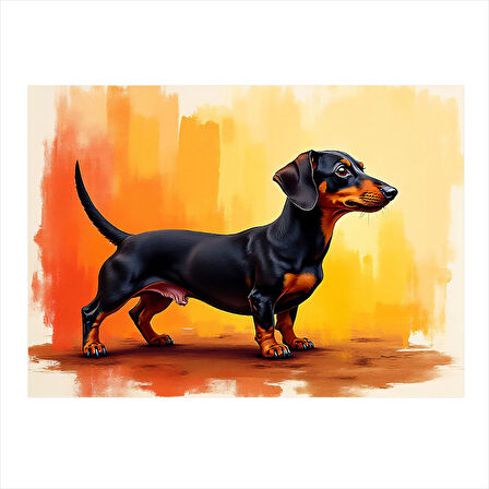 Siyah Dachshund Köpek Çizimi Modern Ahşap Tablo 35cm X50cm