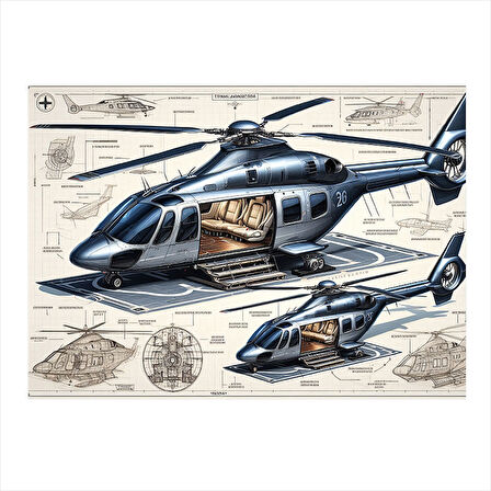 Teknik Helikopter Tasarımı Model Ahşap Tablo 35cm X50cm