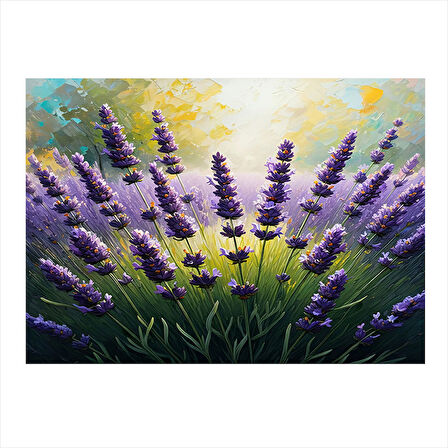 Lavanta Tarlası İllüstrasyonu Dekoratif ahşap Tablo 25cmX 35cm