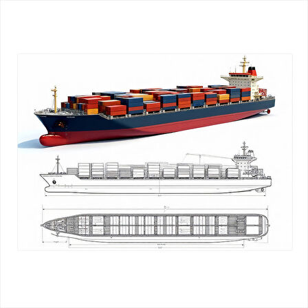 Konteyner Gemisi Planı Art Mdf Tablo 35cm X50cm