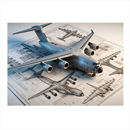 Teknik Kargo Uçak Çizimi Tasarım Ahşap Tablo 25cmX 35cm