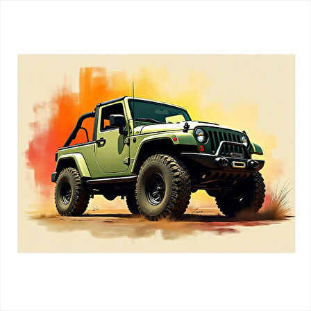 Sarı Off-Road Jeep Desenli Mdf Tablo 25cmX 35cm