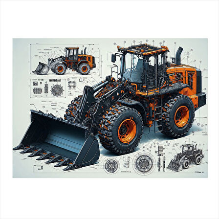 Sarı İş Makinesi Tasarımı Art Mdf Tablo 25cmX 35cm