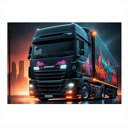 Neon Işıklı Tır Tasarımı Desenli Mdf Tablo 25cmX 35cm