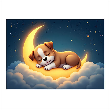 Ay Işığında Uyuyan Köpek Modern Mdf Tablo 35cm X50cm