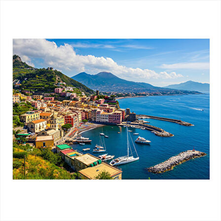 Sahil Kasabası Manzarası Modern Ahşap Tablo 35cm X50cm