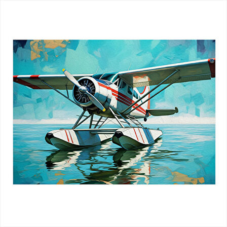 Su Üzerinde Deniz Uçağı Hediyelik Ahşap Tablo 25cmX 35cm