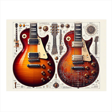 Çift Elektro Gitar Tasarımı Art Mdf Tablo 25cmX 35cm