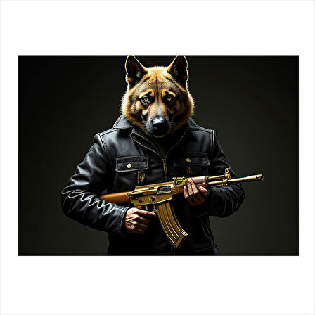 Silahlı Kurt Figürü Tasarım Mdf Tablo 25cmX 35cm