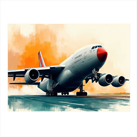 Uçuşta Yolcu Uçağı Desenli Ahşap Tablo 35cm X50cm