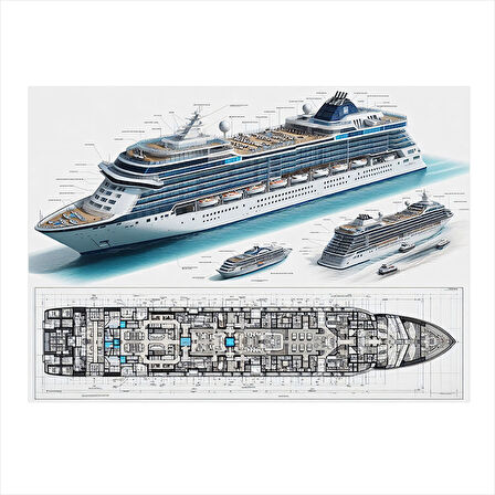 Cruise Gemisi Yan Görünüm Modern Mdf Tablo 25cmX 35cm