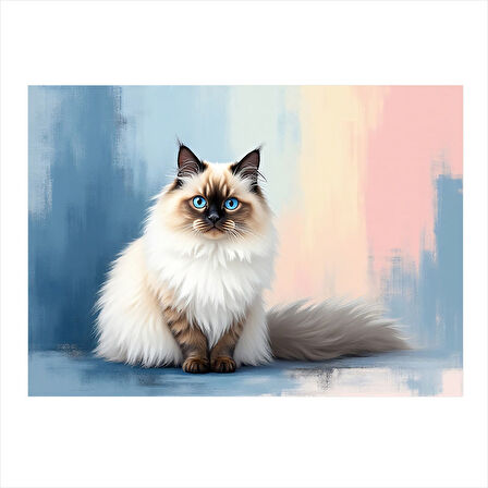 Uzun Tüylü Kedi Portresi Desenli Ahşap Tablo 35cm X50cm