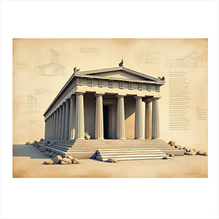 Antik Tapınak Çizimi Desenli Mdf Tablo 25cmX 35cm
