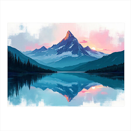 Dağ Manzaralı Göl Model Ahşap Tablo 25cmX 35cm