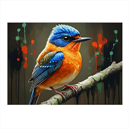 Renkli Kuş İllüstrasyonu Hediyelik Ahşap Tablo 25cmX 35cm