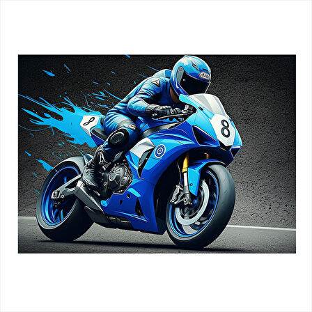 Mavi Yarış Motosikleti Mdf poster 35cm X50cm