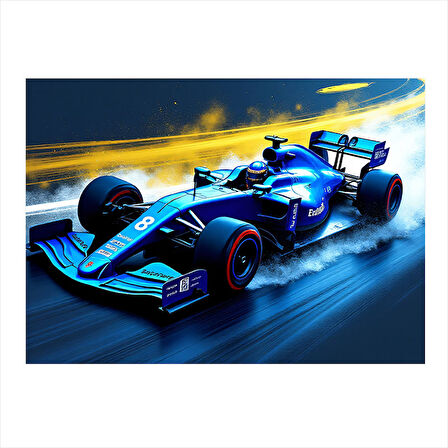 Mavi Formula 1 Arabası Dekoratif ahşap Tablo 35cm X50cm