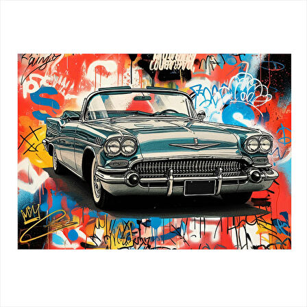 Grafitili Klasik Araba Tasarım Mdf Tablo 35cm X50cm