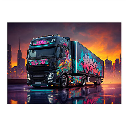 Renkli Grafitili Tır Mdf Tablo 25cmX 35cm
