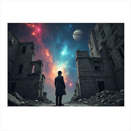 Yıldızlı Gece Gezgin Figürü Mdf poster 35cm X50cm