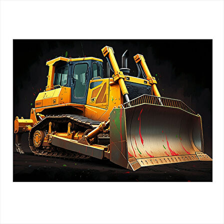 Sarı Grayder İş Makinesi Çizimi Hediyelik Mdf Tablo 25cmX 35cm