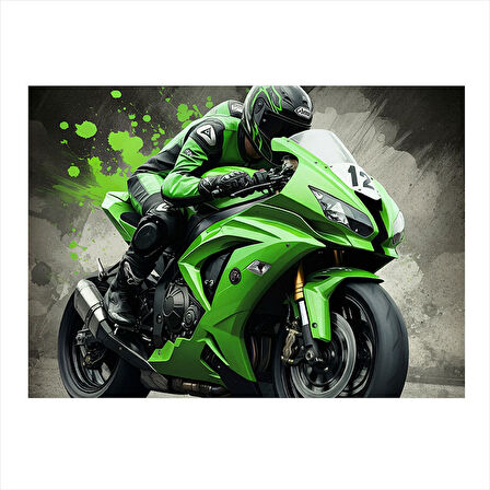 Yeşil Spor Motosiklet Tasarımı Dekoratif Mdf Tablo 35cm X50cm